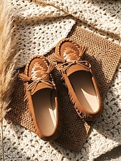 economico Slip-ons e mocassini da donna-Mocassini in suede da donna – Loafers ispirati al boho con frange e dettaglio lacci per uscite casual viaggi e abbigliamento quotidiano