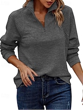 abordables Sweats à Capuche Texturés-Femmes Sweatshirt Pull Fermeture éclair Uni Occasionnel manche longue Revers Hauts Réguliers Rue Fête Rouge bordeaux Bleu marine Noir Blanche Gris foncé Automne