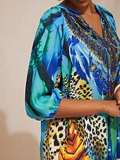  splývavý šifonový top s motivem džungle a divoké párty