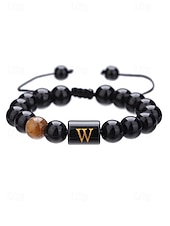 billige Menns smykker-Justerbart armbånd i naturstein for menn med alfabetbokstavdesign, kan tilpasses med 26 bokstaver, perfekt for gave, uformelle anledninger og spesielle anledninger