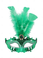 economico Accessori-Maschera in maschera veneziana rossa con piume per donne - elegante accessorio da costume intagliato al laser per il festival di Venezia Mardi Gras cosplay e feste in maschera
