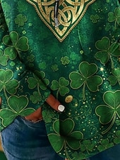 cheap St Patrick's Hoodies &amp; Sweatshirts-St. Patrick's Day Women's Pullover Sweatshirt Shamrock Casual Long Sleeve V Neck Regular Tops Street Dailywear Zipper Pocket Print Green Spring Fall