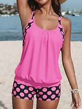 economico Tankini-Costume da bagno 2 pezzi tankini da donna alta vita attivo vacanze a pois scollo a carellino senza maniche