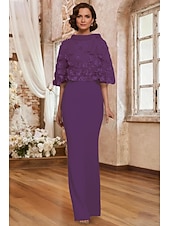 voordelige Vloerlengte-Tweedelig Tot de grond Feestjurk Cocktail jurk Bruiloft gast jurk Moeder van de bruid jurk Korte mouw Halve mouw Strakke ronde hals Ronde hals Elegant Formeel Bruiloft gast Familiebijeenkomst Chiffon
