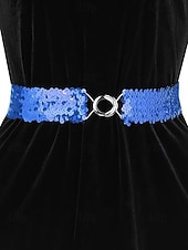 baratos Dia de São Patricio-Cinto feminino de lantejoulas, em poliéster elástico, disponível em várias cores, perfeito para o Dia de São Patrício, carnaval e uso diário.