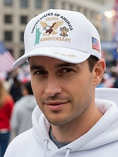  כובע רקום לגברים - יום השנה ה-250 לארה"ב, רב צבעים, יום העצמאות האמריקאי, עיצוב נשר פטריוטי ופסל החירות, התאמה מתכווננת לחגיגות חוץ וחגים