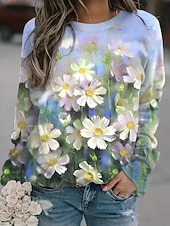 halpa Kukalliset hupparit-Naisten Pullover-huppari Painettu Kuvitettu Vapaa-aika Pitkähihainen Tiukka pyöreä kaula-aukko Tavalliset topit Kausaliteetti Katu Pyhäpäivä Sininen Valkoinen Keltainen Taivaan sininen Purppura Kevät