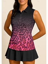 baratos Camisa Feminina-Mulheres Leopardo Gradiente Camisa Esportiva Camisa polo de caminhada Regata Camisa de tênis Sem Manga Floral Botões UPF50+ Resistente a UV Elasticidade Alta Pavio Humido Respirável Voleibal Tênis