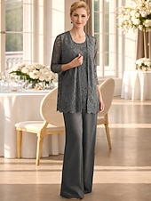 economico Tailleur pantalone della mamma-Tuta Completo Pantalone Tre Pezzi Lunghezza al pavimento Abito da cerimonia per signora Senza Maniche Collo gioiello Elegante Taglie Forti Con Stola Formale Ospite di nozze Ricevimento di matrimonio