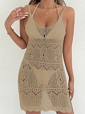 abordables Robes de plage-Femmes Maillots de Bain Vêtement couvrant Robe de Bain Robes Maillot de bain Découpé Vacances Tenues de plage Couleur Unie Col Halter Sans manches Maillots de bain