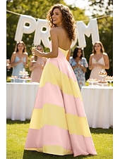 economico Abiti Lunghi &amp; Gowns-Linea ad A Lunghezza al pavimento Abito da invitata a nozze Abito Formale Abito da sera Abiti da Ballo Elegante Festa Senza Maniche Senza Spalline Balli di fine anno Festa in giardino Raso con Blocco