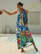 economico abito casual stampato-abito lungo leopardato in seta, perfetto per una festa selvaggia nella giungla.