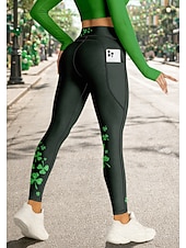  San Patrizio Per donna leggings da pilates Pantaloni fitness Leggings da palestra Tasche Bollo Tasche Laterali Pilates Palestra Allenamento in Palestra Pantaloni Collant Leggings Trifoglio Verde Gli