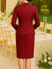 cheap Tea Length-Two Piece Sheath Column Knee Length Prom Dress Party Dress Cocktail Dress Mother of the Bride Dress Long Sleeve Crew Neck Elegant Vintage Party with Embroidery