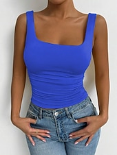 baratos Plain Tank-Women's Camisole Tank Top Solid Color Stylish Casual Sleeveless Square Neck Regular Tops Daily White Yellow Wine Red Royal Blue Summer