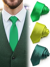 お買い得  アクセサリー-男性用のセントパトリックスデーのグリーンサテンネクタイ。グリーンの複数の色合い、滑らかなポリエステル生地。パレード、パーティー、結婚式、ホリデーのお祝いに最適なクラシックで華やかなスタイルのネクタイ。