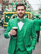  男性用の聖パトリックの日のスパンコール蝶ネクタイ、シャムロックと祝祭の模様が入った緑のポリエステル生地、アイルランドのパーティー、パレード、バー、休日のお祝いに最適な調節可能なドレス用蝶ネクタイ