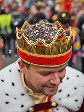 economico Accessori-Corona da re in tessuto poliestere per uomini – design dorato e rosso perfetta per feste di carnevale e balli in maschera