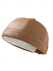 levne Pánské klobouky-Pánská čepice beanie z umělé kůže, stylový vintage design, dostupná v několika barvách pro běžné nošení i v zimě