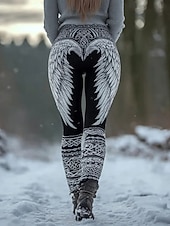 economico stampa vichinga-Per donna Leggings Vacanza Vintage Stile Etnico Lunghezza intera Vita Alta Grafico Piuma Stampa 3D Asciugatura Rapida Traspirabilità Morbido Elasticizzato Quotidiano Casa All'aperto Rosso scuro Nero