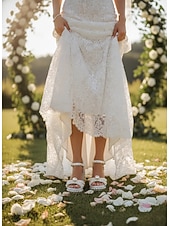 abordables mariée-Femmes Chaussures de Mariage Mariage Talons de Mariage Sandales de Mariage Chaussures de Mariée Perle Imitation Talon épais Bout ouvert Mode PU À lacets Blanche Beige