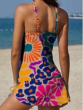 abordables Tankinis-Mujer Bañadores Tankini Falda Traje de baño Elegante Vacaciones Floral Graphic Sin Mangas Trajes de baño