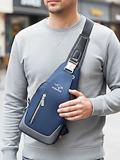 お買い得  メンズバッグ-男性用防水オックスフォード布製スリングバッグ、USB充電ポート付き、多用途、複数の色展開、カジュアルやアウトドアでの使用に最適