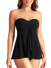 Χαμηλού Κόστους Τανκίνι-Γυναικείο Tankini 2 Τεμαχίων Μαγιώ Underwire Colorblock Cheeky Έλεγχος Κοιλιάς Ψηλόμεσο Slim Ανοικτή Πλάτη Διακοπές Παραλία Φόρεμα Λουλούδια Ριγέ Strapless Αμάνικο Μαγιώ