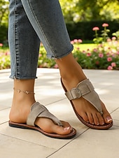 Χαμηλού Κόστους Γυναίκες-Women's Yellow Buckle Slide Sandals – Lightweight Flat Slippers for Beach Walking, Poolside Lounging, Cruise Travel, Resort Holidays &amp; Everyday Comfort
