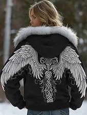 ieftine Topuri Boho-Pentru femei Hanorace cu fermoar Grafic Animal occidental Έθνικ Casual Manșon Lung Capișon Topuri obișnuite Casual Stradă Bleumarin Negru Gri Toamnă Iarnă