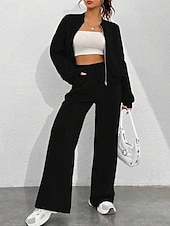 economico Set da due pezzi-Per donna Tuta Set di Pantaloni Bolero Top Manica Lunga Collo alla coreana Tinta unica Coulisse Moda Streetwear Casuale Quotidiano All'aperto Nero Rosa Azzurro cielo Primavera Vestibilità regolare