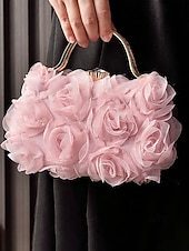 cheap Wedding Accessories-Women's Floral Evening Clutch Bag with Chain Shoulder Strap, Elegant Rose Appliqué Design, Multi-Color Formal Handbag for Weddings, Evening Parties &amp; Banquets