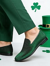 economico Scarpe da uomo-mocassini intrecciati verdi da uomo: scarpe slip-on alla moda con trama intrecciata, perfette per le feste di San Patrizio e le uscite informali