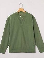 olcso Kordbársony pólók-Férfi Kordbársony Ing Henley ing Pólók Hosszú ujj Tömör szín Sima Divat Dizájn Alkalmi Begombol Henley Szabadtéri Hétköznapi Napi Ősz &amp; tél Minden évszak Retró piros Fekete Fehér Henley póló