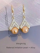 abordables Boda ACC-Pendientes colgantes de perlas artificiales para mujer, elegante diseño geométrico con detalles de cristal, estilo nupcial clásico, para novias, ceremonias de boda y eventos formales de noche.