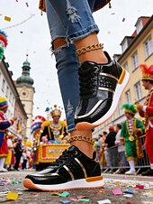 levne Dámská obuv-Zlaté metalické glitrové tenisky pro ženy Mardi Gras lehké karnevalové módní boty pro festivalové oblečení každodenní nošení cestování a oslavy