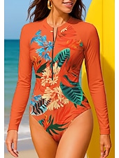 economico Rash Guards Interi-Per donna Standard Top sottomuta Costume da bagno Costume Intero Floreale Tropicale Color-blocking con reggiseno incorporato UPF50+ Protezione UV Elastico Manica Lunga Costume da Bagno Body Surf
