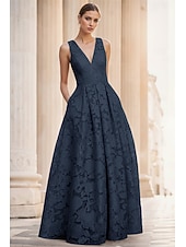  Linea ad A Lunghezza al pavimento Abito da Sera Da principessa Abito formale Elegante Spacco Alto Senza Maniche Scollo a V Matrimonio Formale Tasca Jacquard con Tasca