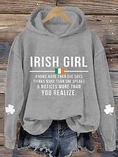 cheap St Patrick's Hoodies &amp; Sweatshirts-St. Patrick Women's Pullover Hoodie Sweatshirt Graphic Letter Casual Long Sleeve Hooded Regular Tops Casual Dailywear Sports Black Green Gray Fall