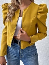 economico giacche casual-Per donna Giacca Casual Confortevole Traspirante Cerniera Casual Tinta unica Vacanza Streetwear Abbigliamento quotidiano Uscire Cerniera Corto Girocollo Vestibilità regolare Manica Lunga Capispalla