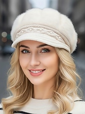 levne Dámské klobouky-Dámská polyesterová čepice z umělé kožešiny, zdobená perlami, dostupná v několika barvách, ideální pro zimní outfity