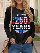  Ziua Independenței American Aniversare Patriotic T Shirt pentru Femei Grafic Steag Elegant Casual Mâneci Lungi Gat Rotund Topuri Regulate Zilnic Print Negru Primăvară Toamnă