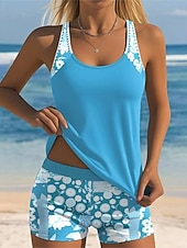 tanie Tankini-Damskie Stroje kąpielowe 2 szt Kostium kąpielowy Urlop Bez rękawów Kostiumy kąpielowe
