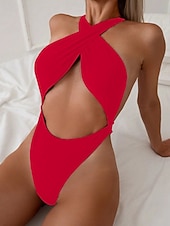 Χαμηλού Κόστους Γυναικεία μαγιό-Γυναικεία Μαγιό Ενα κομμάτι Μπικίνι Σορτσάκια Μαγιό Εξώπλατο Διακοπές Ρούχα παραλίας Συμπαγές Χρώμα Στρογγυλή Λαιμόκοψη Αμάνικο Μαγιό