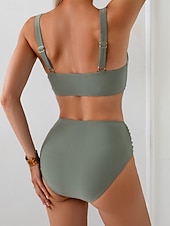 economico Bikini-Costume da bagno intero da donna monokini arricciato slip controllo della pancia alta vita snellente senza schienale abbigliamento da spiaggia per le vacanze colore solido scollo a V senza maniche