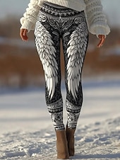 Недорогие Викинг принт-Жен. Леггинсы Отпуск Винтаж Этнический стиль Полная длина Завышенная Графика Абстракция 3D печать Комфорт Быстровысыхающий Воздухопроницаемость Эластичная Черный Лиловый Темно-Серый Черно-белый