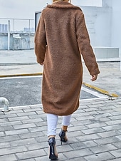 cheap Women's Outerwear-Women's Winter Coat Teddy Coat Coat Windproof Warm Patchwork Buttons Elegant Fashion Casual Plain Daily Outdoor Street Long Lapel Regular Fit Long Sleeve Outerwear Coffee Fall Winter
