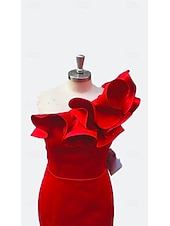 preiswerte Meerjungfrau Abendkleider-Meerjungfrauenschnitt Bodenlang Abiballkleider Abendkleid Ballkleid Festliche Kleidung Korsetts Sexy Ärmellos Ein-Schulter Formell Hochzeitsgast Taft mit Rüschen Schulterblume