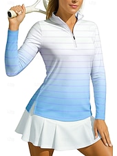 baratos Camisa Feminina-Mulheres Gradiente Riscas Camisa Esportiva Camisa polo de caminhada Camisa de tênis Top de tênis Manga Longa Zíper Floral UPF50+ Resistente a UV Elasticidade Alta Pavio Humido Respirável Tênis Golfe