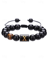 billige Menns smykker-Justerbart armbånd i naturstein for menn med alfabetbokstavdesign, kan tilpasses med 26 bokstaver, perfekt for gave, uformelle anledninger og spesielle anledninger
